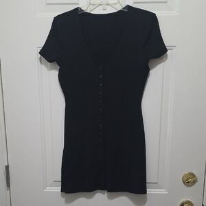 Black Short Sleeve Button-Front Women's Dress
